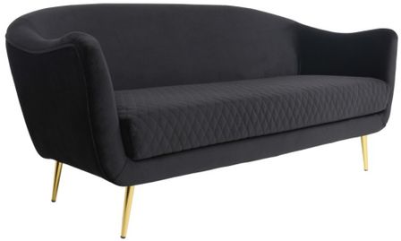 Canapé 3 places velours noir et pieds métal doré Dahlia