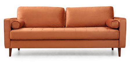 Canapé 3 places velours orange Romuza 215 cm