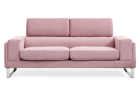 Canapé 3 places velours rose et pieds métal argenté medra