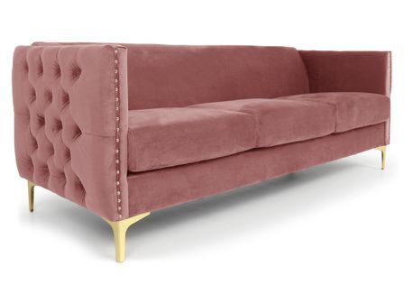 Canapé 3 places velours rose et pieds métal doré Josua