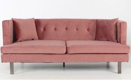 Canapé 3 places velours rose et pieds métal Dinver