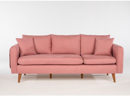 Canapé 3 places velours rose Kama 215 cm