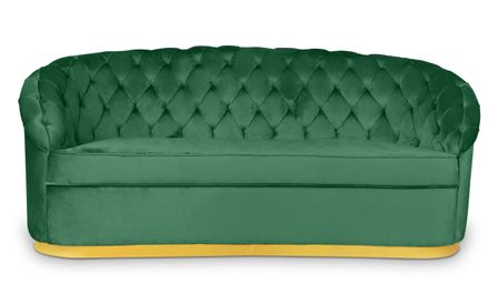 Canapé 3 places velours vert et pied métal doré Naryel 200 cm