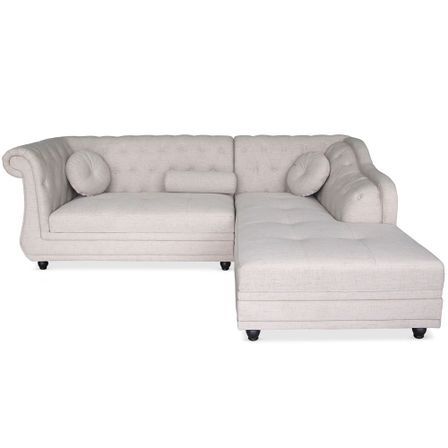 Canapé angle droit Brittish Tissu Beige style Chesterfield