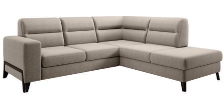 Canapé angle droit convertible tissu beige et pieds acier noir Kassidi 277 cm