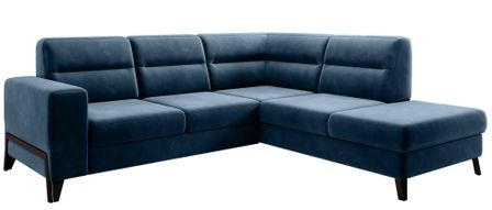Canapé angle droit convertible tissu bleu foncé et pieds acier noir Kassidi 277 cm