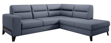 Canapé angle droit convertible tissu bleu lavande et pieds acier noir Kassidi 277 cm
