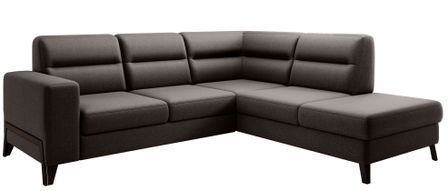 Canapé angle droit convertible tissu chocolat et pieds acier noir Kassidi 277 cm