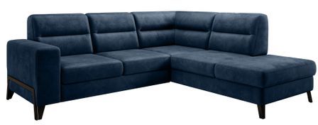 Canapé angle droit convertible tissu doux bleu nuit et pieds acier noir Kassidi 277 cm