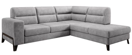 Canapé angle droit convertible tissu doux gris et pieds acier noir Kassidi 277 cm