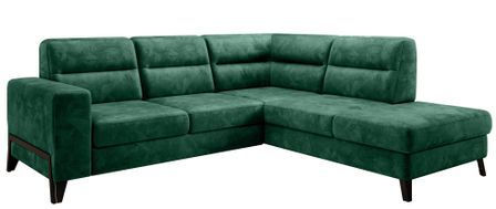 Canapé angle droit convertible tissu doux vert et pieds acier noir Kassidi 277 cm