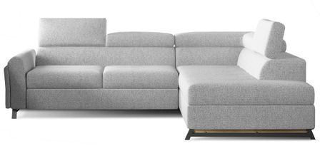 Canapé angle droit convertible tissu gris chiné avec têtières réglables Nikos 265 cm
