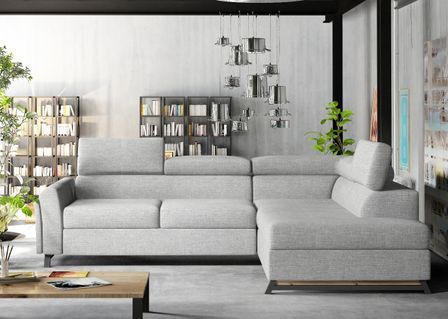 Canapé angle droit convertible tissu gris clair avec têtières réglables Nikos 265 cm 2