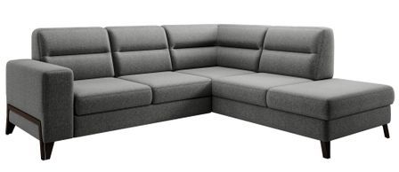 Canapé angle droit convertible tissu gris clair chiné et pieds acier noir Kassidi 277 cm