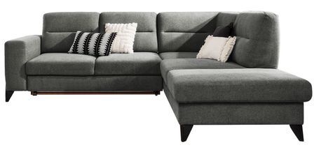 Canapé angle droit convertible tissu gris foncé et pieds acier noir Kassidi 277 cm