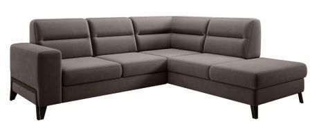 Canapé angle droit convertible tissu marron clair et pieds acier noir Kassidi 277 cm