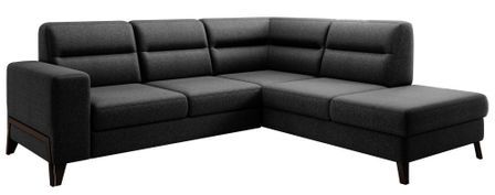 Canapé angle droit convertible tissu noir et pieds acier noir Kassidi 277 cm
