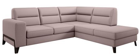 Canapé angle droit convertible tissu rose clair et pieds acier noir Kassidi 277 cm
