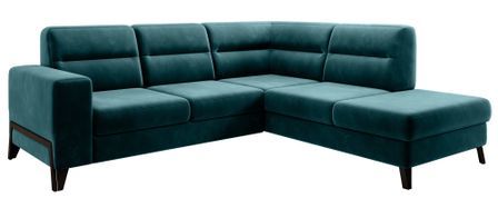 Canapé angle droit convertible tissu vert epinard et pieds acier noir Kassidi 277 cm