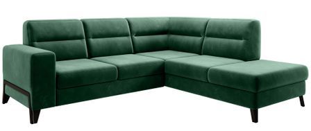Canapé angle droit convertible tissu vert foncé et pieds acier noir Kassidi 277 cm