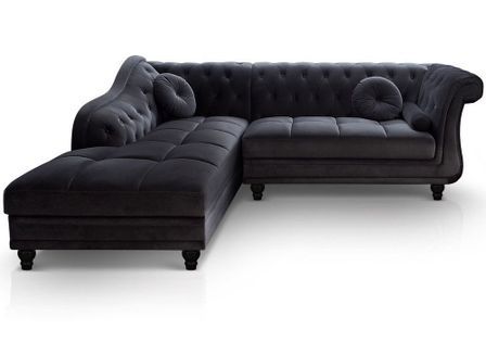 Canapé angle gauche 5 places velours noir Ritika 240 cm
