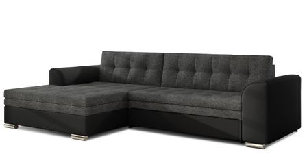 Canapé angle gauche convertible simili noir et tissu gris foncé chinKapitona 270 cm