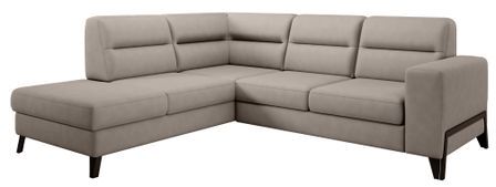 Canapé angle gauche convertible tissu beige clair et pieds acier noir Kassidi 277 cm