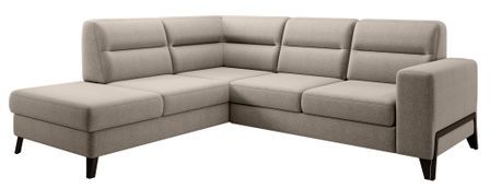 Canapé angle gauche convertible tissu beige et pieds acier noir Kassidi 277 cm