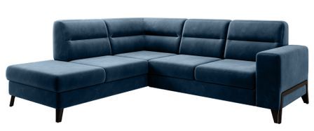 Canapé angle gauche convertible tissu bleu foncé et pieds acier noir Kassidi 277 cm