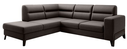 Canapé angle gauche convertible tissu chocolat et pieds acier noir Kassidi 277 cm