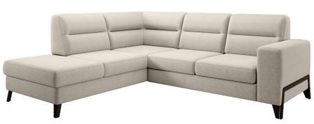 Canapé angle gauche convertible tissu crème et pieds acier noir Kassidi 277 cm