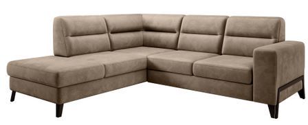 Canapé angle gauche convertible tissu doux beige foncé et pieds acier noir Kassidi 277 cm