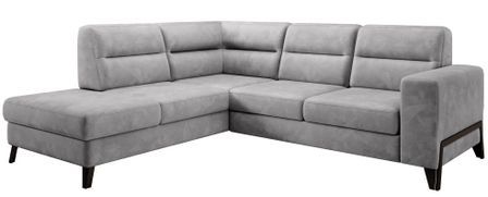 Canapé angle gauche convertible tissu doux gris et pieds acier noir Kassidi 277 cm