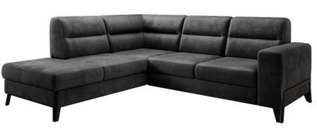 Canapé angle gauche convertible tissu doux noir et pieds acier noir Kassidi 277 cm