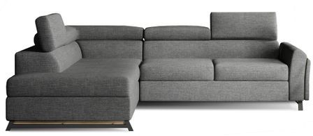 Canapé angle gauche convertible tissu gris avec têtières réglables Nikos 265 cm