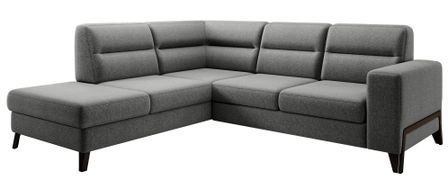 Canapé angle gauche convertible tissu gris clair chiné et pieds acier noir Kassidi 277 cm