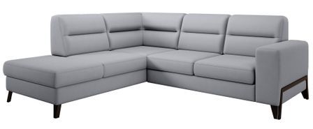 Canapé angle gauche convertible tissu gris clair et pieds acier noir Kassidi 277 cm