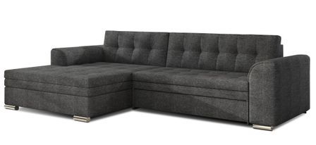Canapé angle gauche convertible tissu gris foncé chiné Kapitona 270 cm