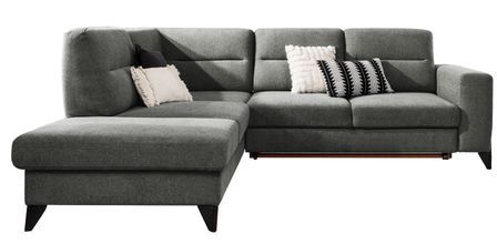 Canapé angle gauche convertible tissu gris foncé et pieds acier noir Kassidi 277 cm