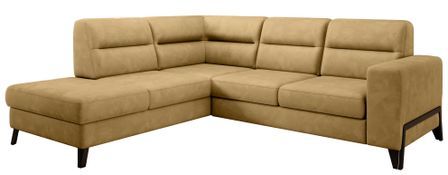 Canapé angle gauche convertible tissu jaune et pieds acier noir Kassidi 277 cm