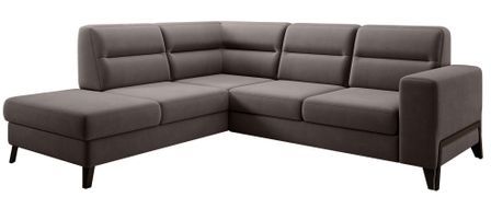 Canapé angle gauche convertible tissu marron clair et pieds acier noir Kassidi 277 cm
