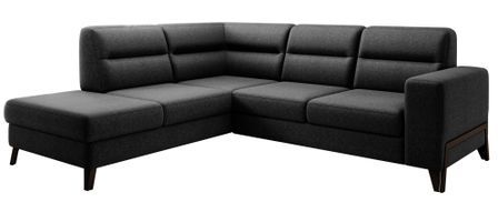 Canapé angle gauche convertible tissu noir et pieds acier noir Kassidi 277 cm