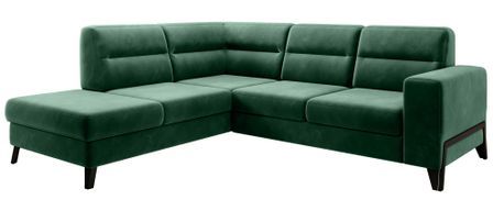 Canapé angle gauche convertible tissu vert foncé et pieds acier noir Kassidi 277 cm