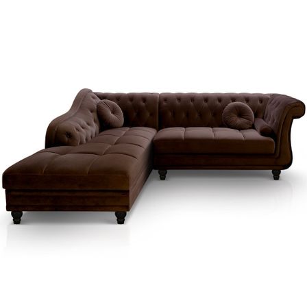 Canapé angle gauche Velours Marron Chesterfield