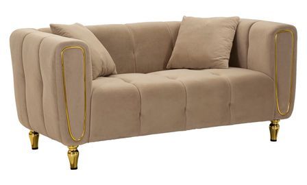 Canapé beige velours matelassé design élégant Alma