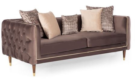 Canapé capitonné 2 places velours marron Olympia 204 cm