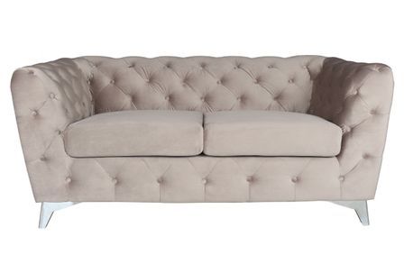 Canapé capitonné 2 places velours taupe et pieds métal Tosca