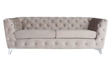 Canapé capitonné 3 places velours taupe et pieds métal Tosca