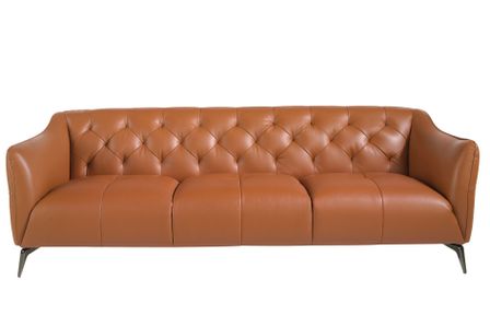 Canapé chester en cuir marron clair KEVIN – Élégance moderne et confort capitonné