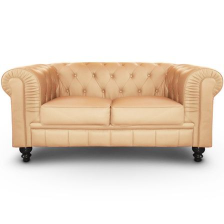Canapé Chesterfield 2 places imitation cuir beige British